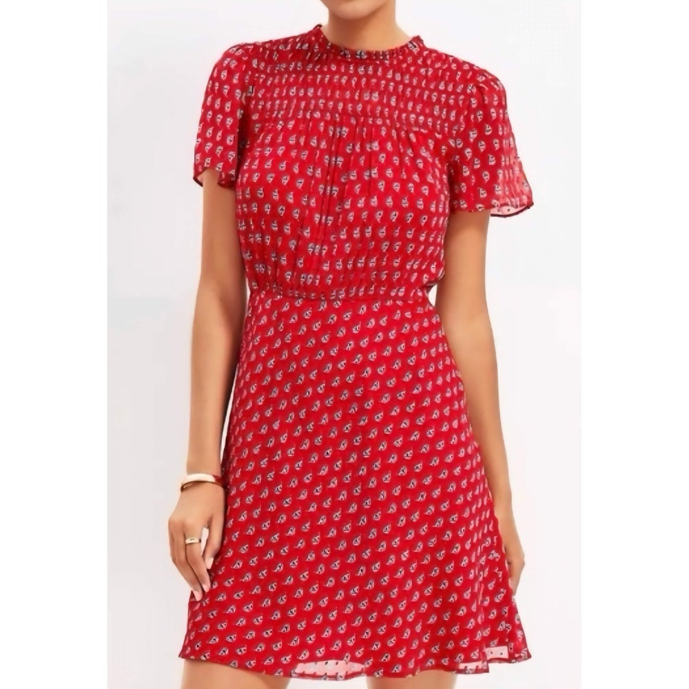 LOFT Red Mini Dress with White Paisley Print